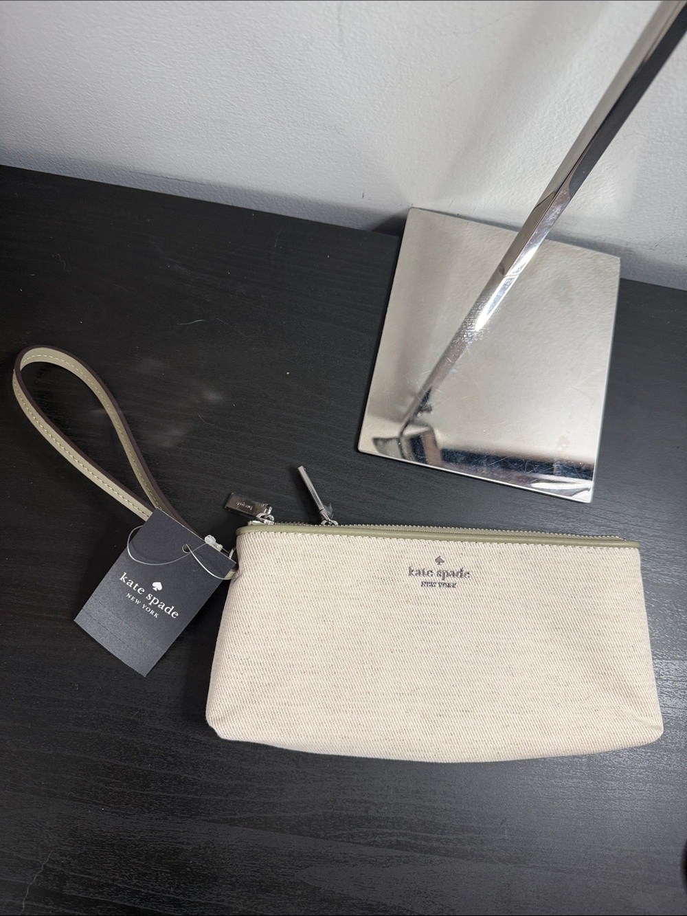 kate spade colorblock twill double strap Canvas Wristlet in elm